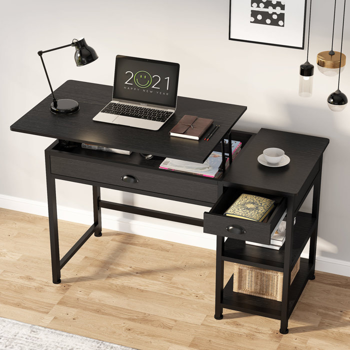 17 Stories Lift Top Computer Desk With Drawers, 47 Inch Writing Desk